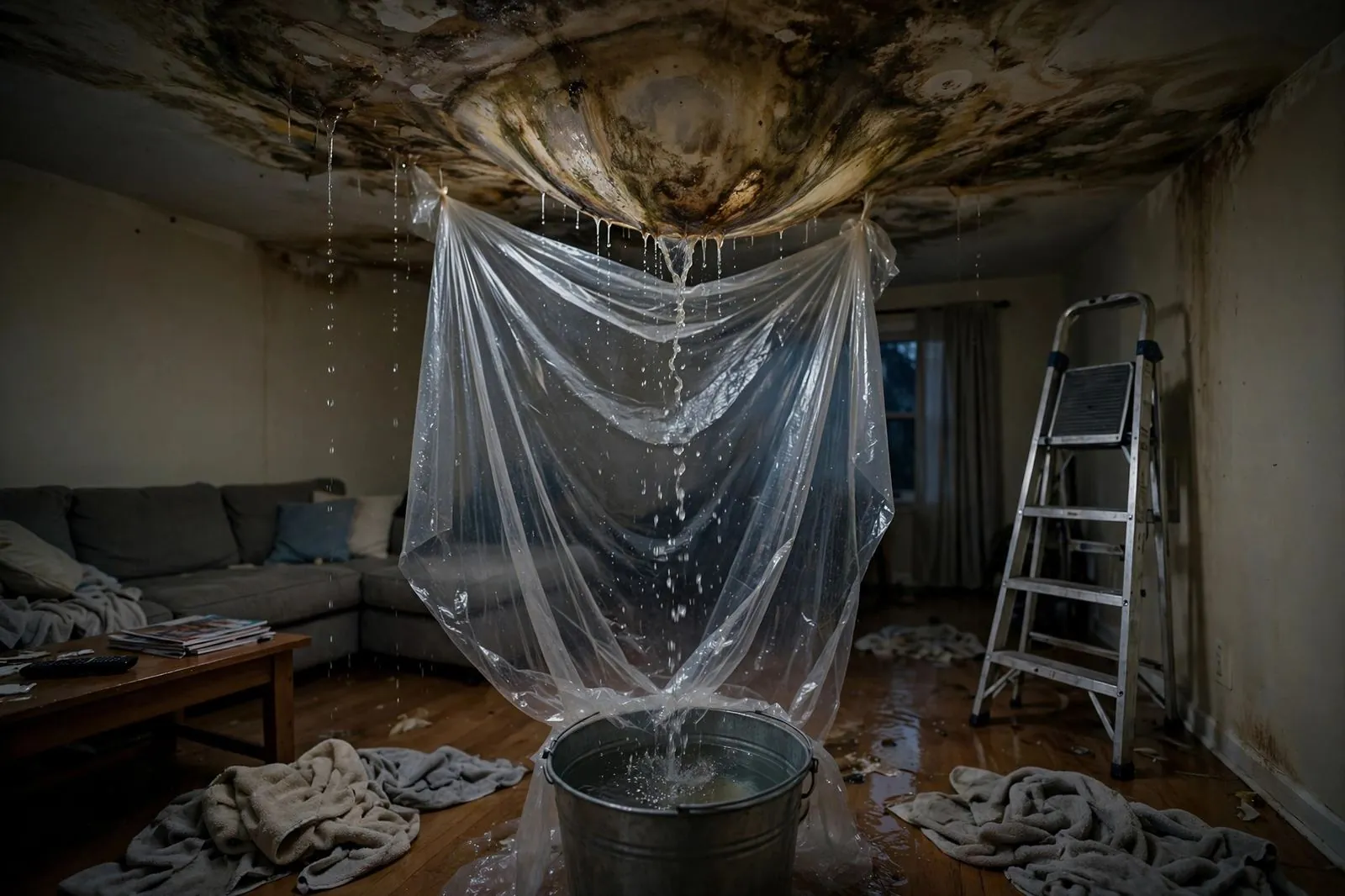 Containing an active ceiling leak inside a Sayreville home