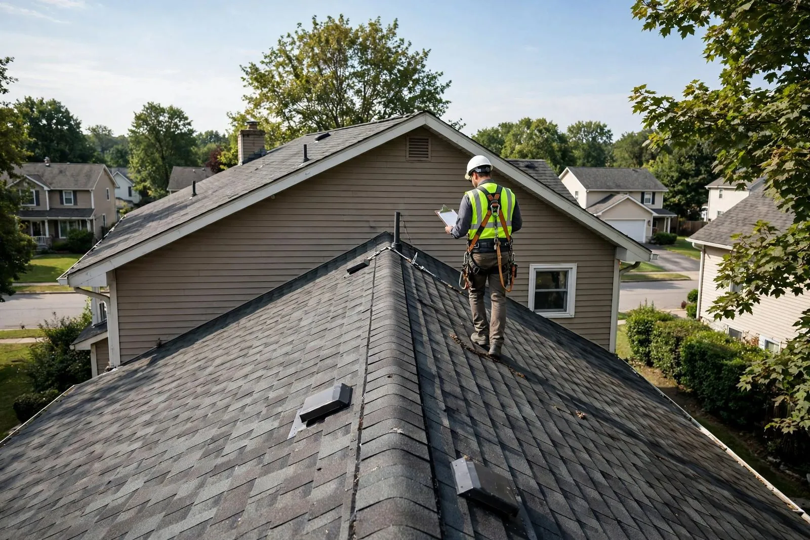 A full roof inspection in progress on a Sayreville home