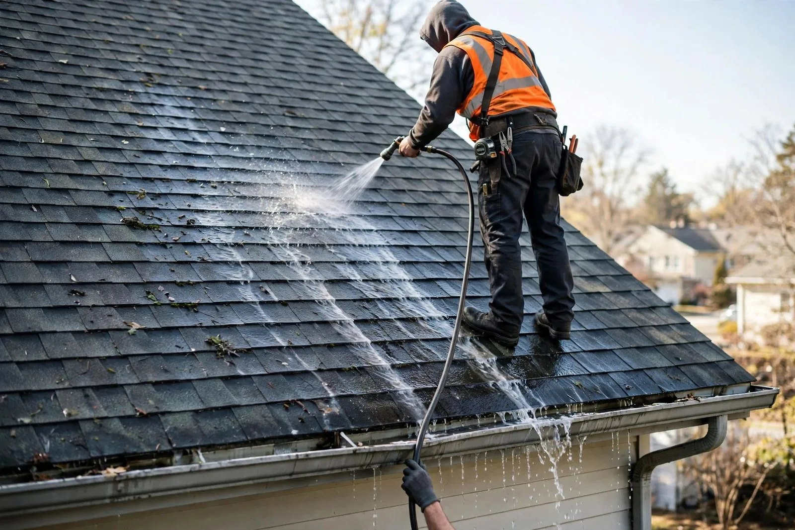 A controlled water test tracing a roof leak in Sayreville, NJ